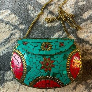 RAMLA Handmade Moroccan Mosaic Tile Handbag Purse Crossbody W/ Chain Strap